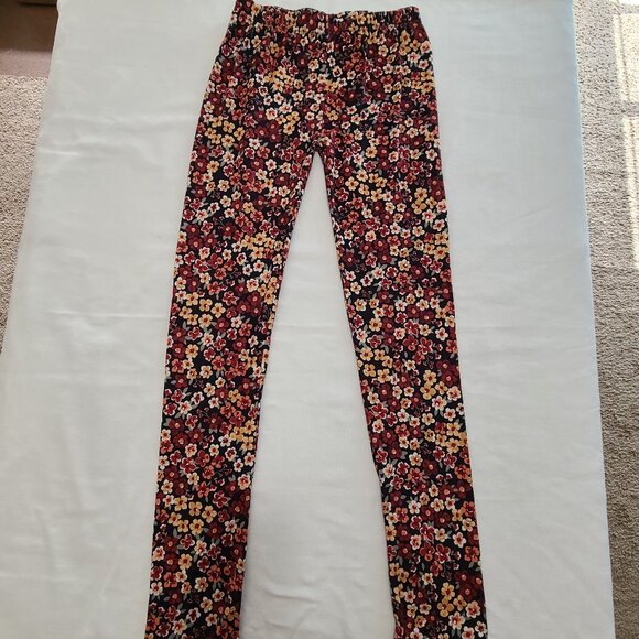 Derek Heart Floral Leggings Size 10 Black Red Yellow Stretch Pants Polyester - Picture 2 of 6